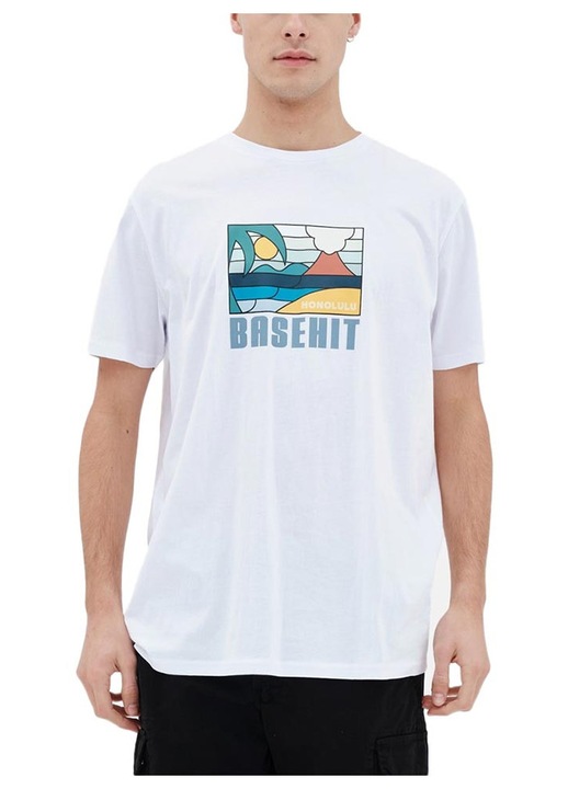 Tricou barbati Basehit, maneci lungi/scurte, 221.BM33.16, alb, bumbac, S INTL