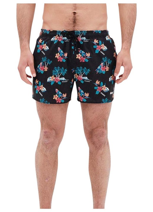 Costum de baie barbati Basehit, pantaloni scurti, elastic, negru, poliester-bumbac-spandex