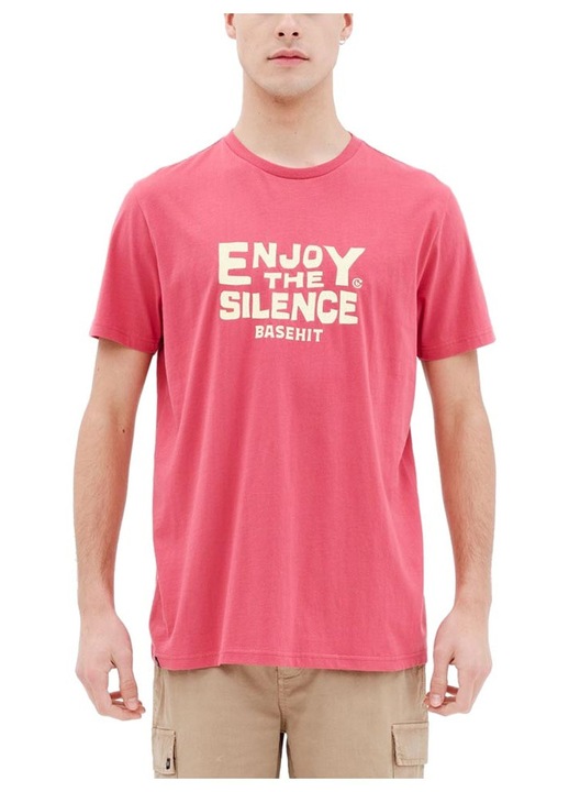 Tricou BASEHIT, croiala regulata, decolteu rotund, imprimeu pe piept, roz, bumbac