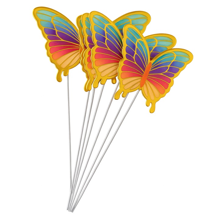 Set 10 decoratiuni pentru tort, in forma de fluturi, 3D, diferite dimensiuni, reutilizabile, ideale pentru aniversari, Multicolor