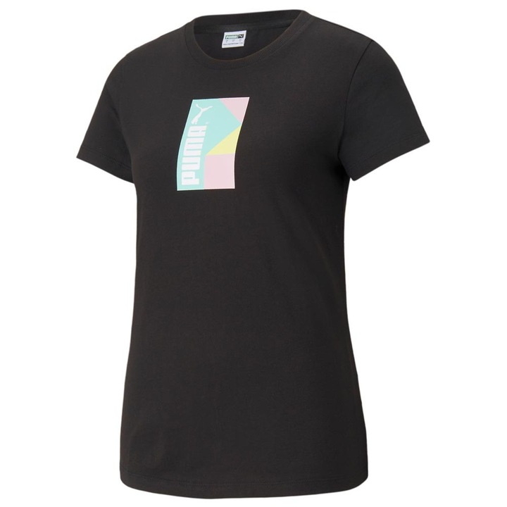 Tricou sport dama, Puma, guler rotund, negru, bumbac, XS INTL
