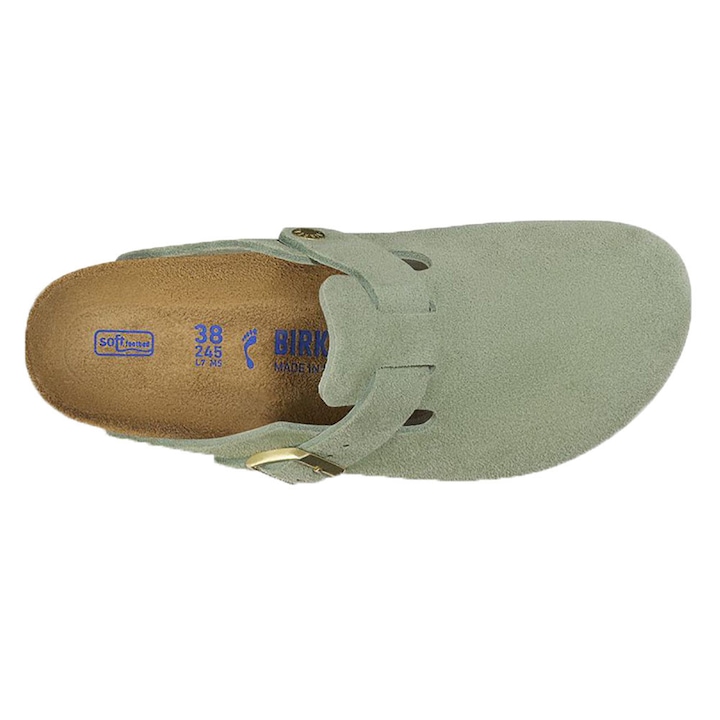 Slapi Birkenstock Boston Soft, piele intoarsa, verde, din spuma EVA, 39 EU