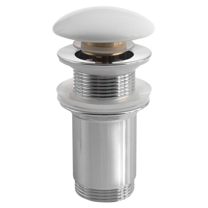 Сифон за мивка Sapho 5/4", бял, месинг, 10-50 мм, керамичен капак, затваряне щрак-клак