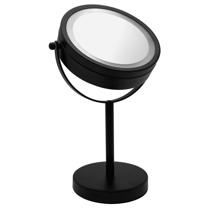 Oglinda cosmetica Ridder DAISY cu LED, 3x zoom, neagra, 180x300x120 mm, set