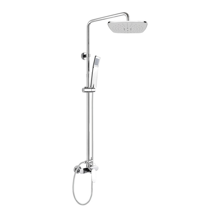 Coloana de dus Mereo Viana, set cu baterie, dus patrat, 150 mm, 150 cm, 225x225 mm, gri