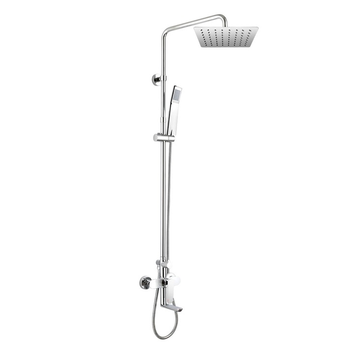 Baterie de vana Mereo cu dus slim rectangular, 150 mm, 200x200 mm, inox