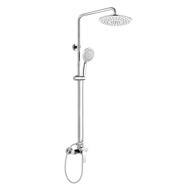 Baterie de dus Mereo Eve cu dus rotund, 150 mm, 226 mm, alb, set cu furtun de 150 cm