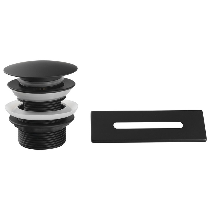 Set capac preaplin/scurgere cada, Aqualine, click-clack, negru