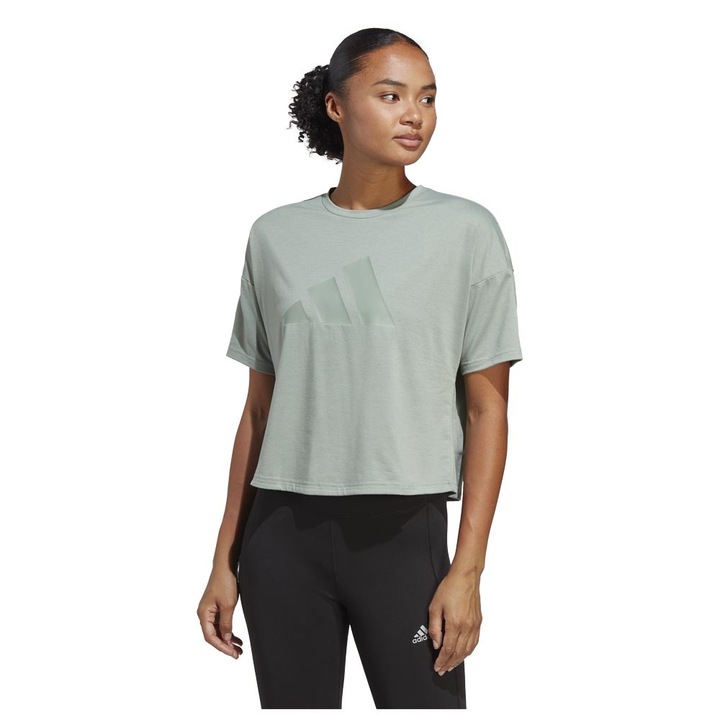 Tricou sport dama, adidas WI 3 Bar Tee, verde, poliester reciclabil, XS INTL