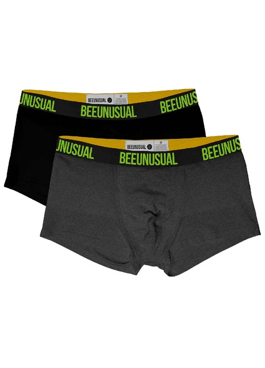 Boxeri de lenjerie intima barbati BEE UNUSUAL, set de 2, negru si gri, bumbac si elastan, XL INTL