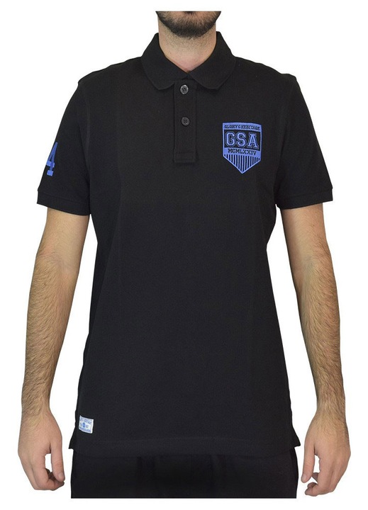 Tricou polo barbati GSA, maneca scurta, inchidere cu nasturi, negru, bumbac organic, M INTL