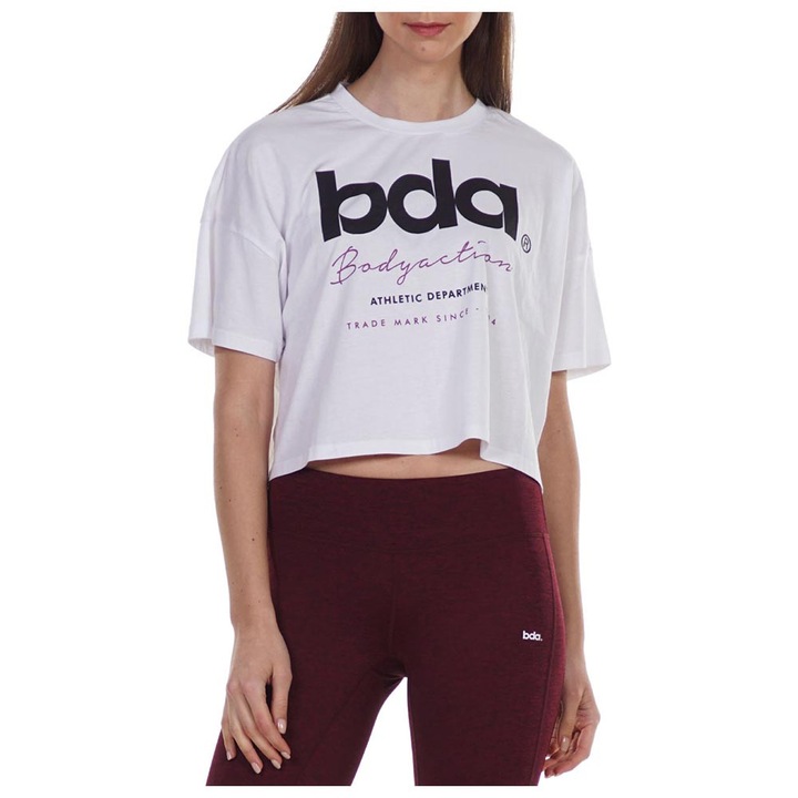 Maiou sport dama BODYACTION, imprimeu mare, 100% bumbac, scurt, maneca scurta, alb