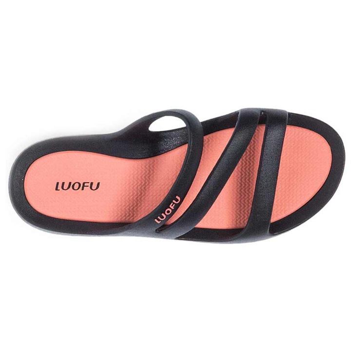 Slapi de plaja Luofu, negru/roz, spuma EVA, barete subtiri, interior moale