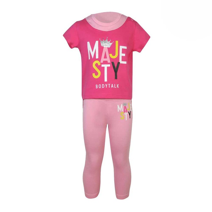 Set tricou si colanti BodyTalk, imprimeu distinctiv, talie elastica, bumbac, roz