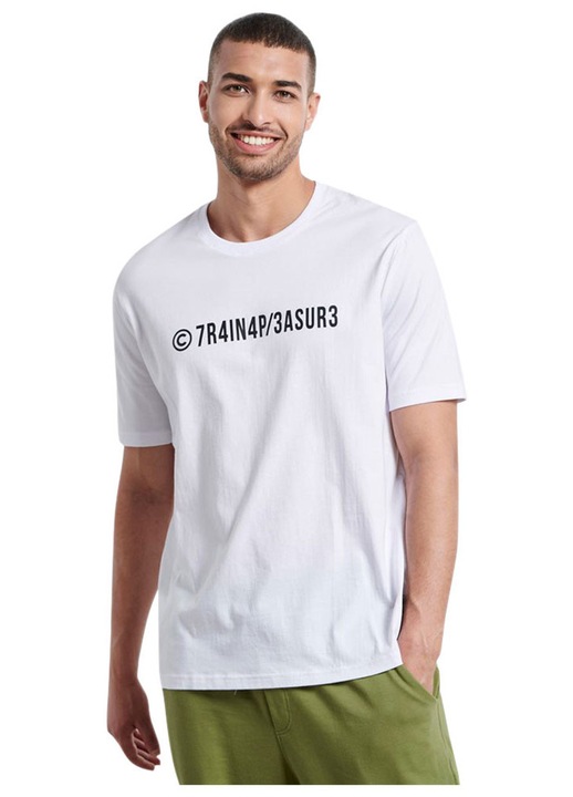 Tricou barbati BodyTalk, imprimeu pe piept, decolteu rotund, alb, bumbac