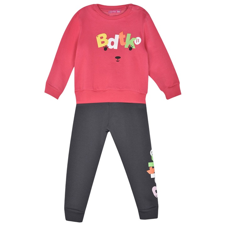 Set pentru bebelusi BodyTalk, bluza si pantaloni, confortabil, roz/negru, bumbac 70%