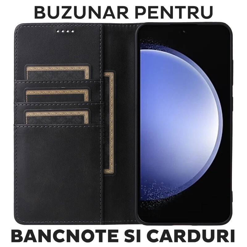 Husa pentru Samsung Galaxy A56 Daden® Flip Leather Deluxe, Antisoc, Inchidere magnetica, Buzunar card, Calitate Premium, Negru