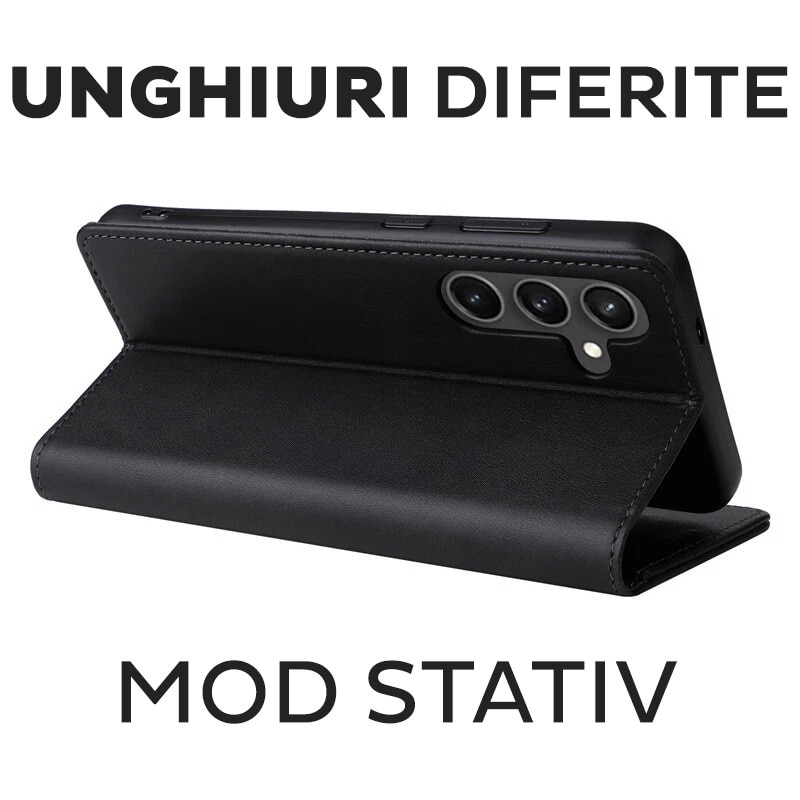 Husa pentru Samsung Galaxy A56 Daden® Flip Leather Deluxe, Antisoc, Inchidere magnetica, Buzunar card, Calitate Premium, Negru
