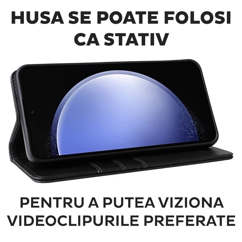 Husa pentru Samsung Galaxy A56 Daden® Flip Leather Deluxe, Antisoc, Inchidere magnetica, Buzunar card, Calitate Premium, Negru