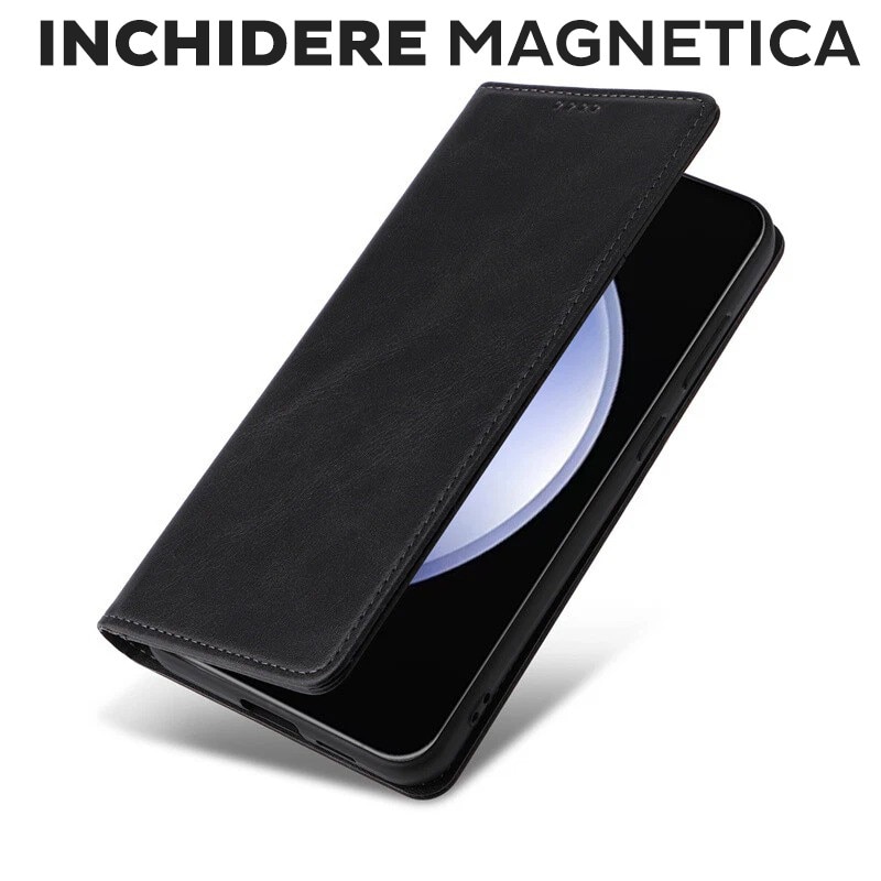 Husa pentru Samsung Galaxy A56 Daden® Flip Leather Deluxe, Antisoc, Inchidere magnetica, Buzunar card, Calitate Premium, Negru