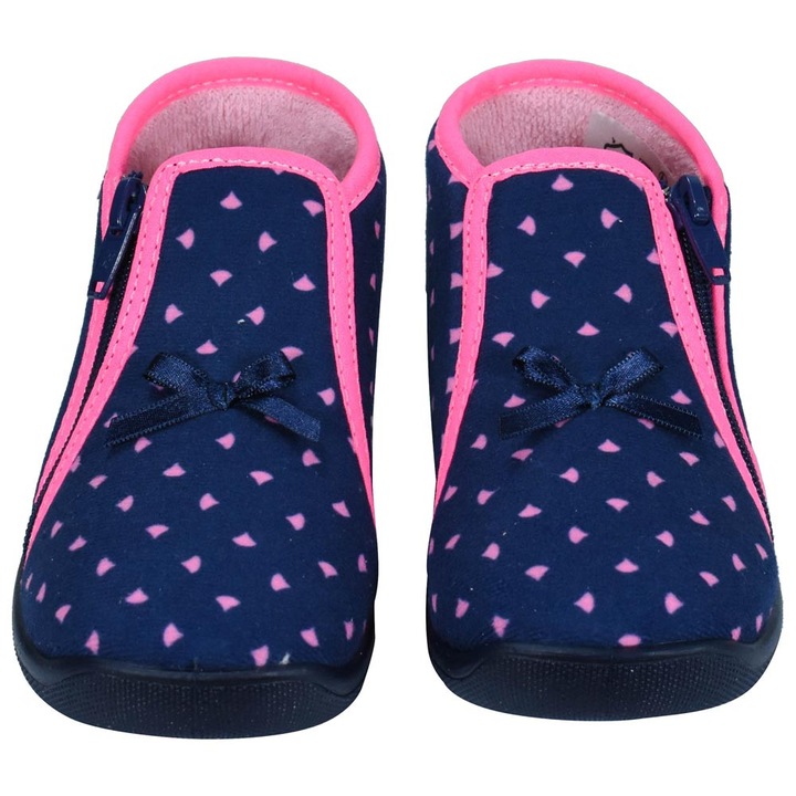 Papuci pentru copii Comfy GRAFF-9104, bumbac, talpa flexibila, bleumarin/roz, 30 EU