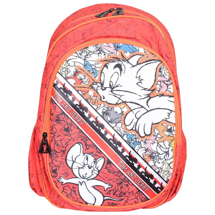 Ghiozdan mediu Tom & Jerry, 16L, 2 compartimente, rosu