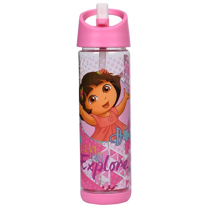 Sticla apa copii Sunce Dora, 500ml, usor de utilizat, deschidere fara stropire, roz