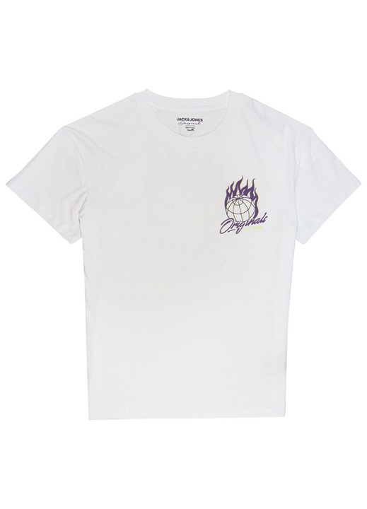 Tricou barbati, Jack & Jones, imprimeu pe piept si spate, alb, bumbac