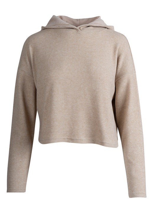 Pulover dama Only, croiala regulata, gluga integrata, crem, poliester