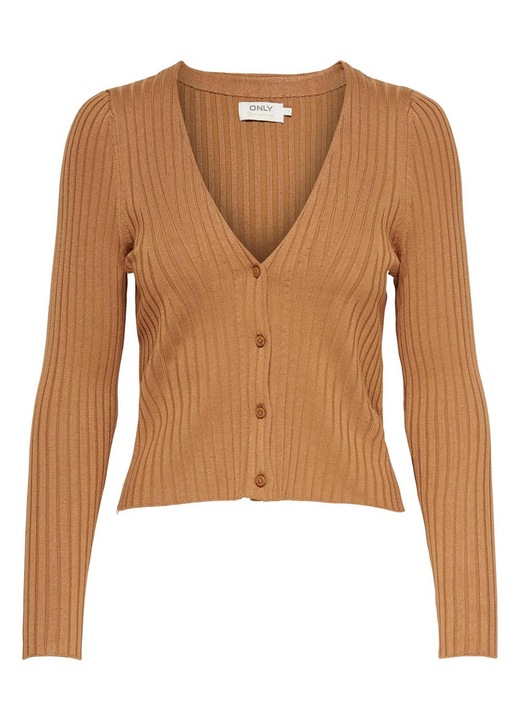 Pulover dama Only, cardigan, decolteu in V, inchidere cu nasturi, maro, viscoza, L INTL