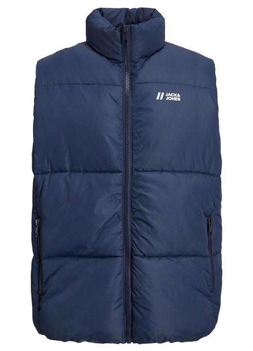 Vesta barbati Jack & Jones, croiala regulata, guler ridicat, poliester, albastru, S INTL