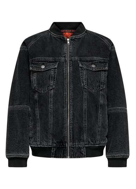 Geaca dama Only, bomber, neagra, bumbac, cu guler inalt si fermoar