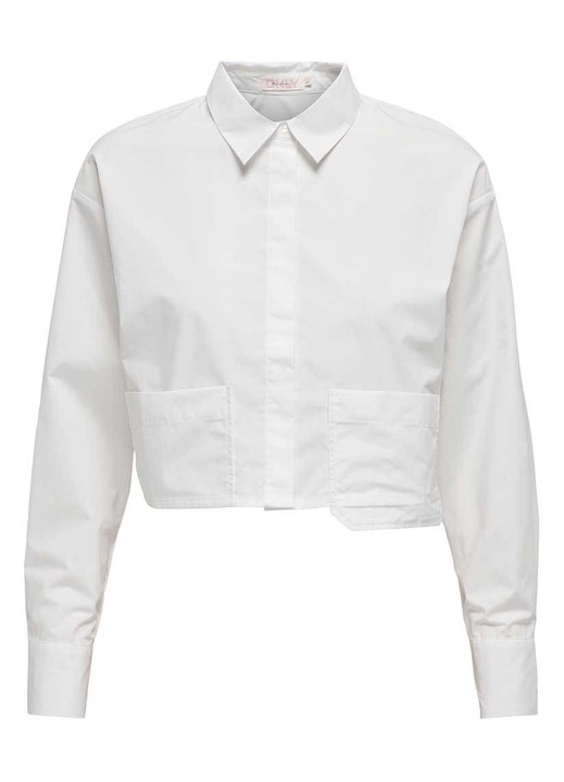 Camasa scurta dama, Only cu buzunare, alb, poliester/bumbac, L INTL
