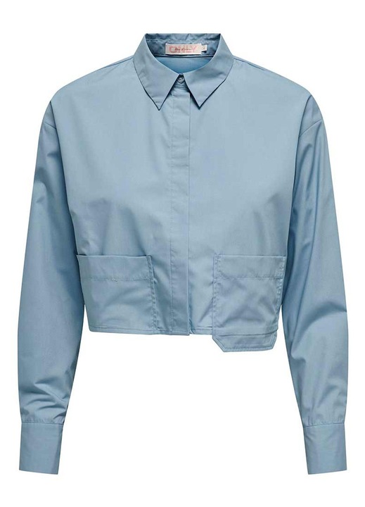 Camasa dama Only cu buzunare, albastru, poliester-bumbac