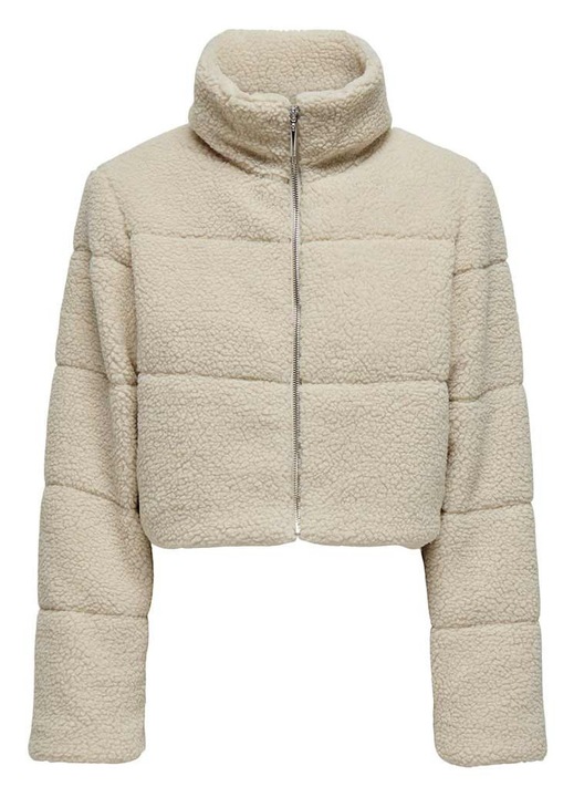 Geaca dama Only, model teddy, guler inalt, bej, poliester, L INTL