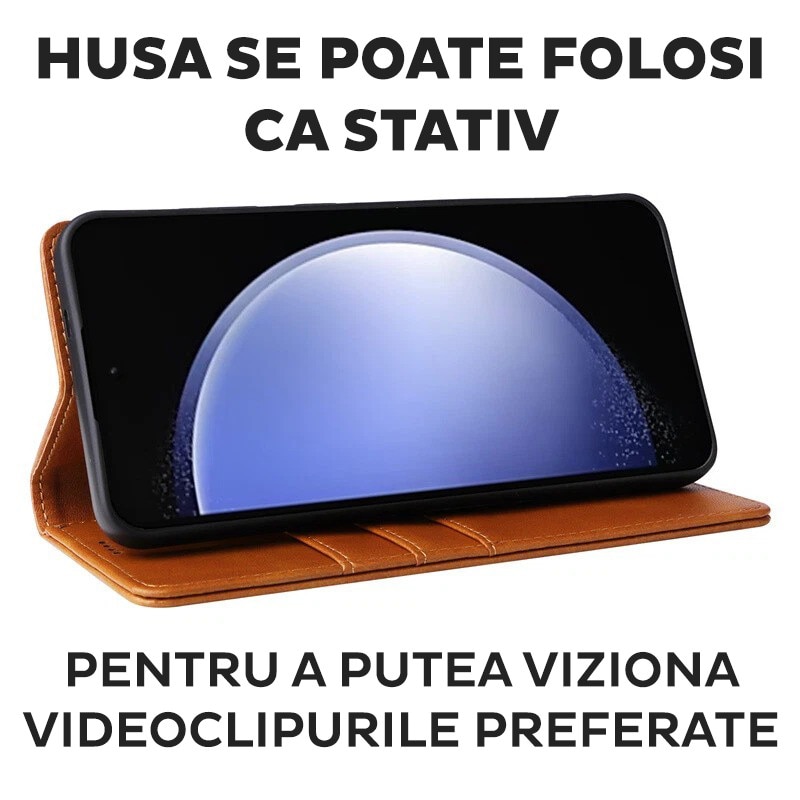 Husa pentru Samsung Galaxy A57 5G Daden® Flip Leather Deluxe, Antisoc, Inchidere magnetica, Buzunar card, Calitate Premium, Maro