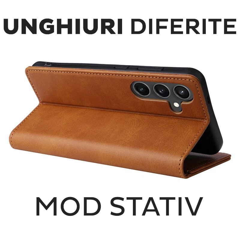 Husa pentru Samsung Galaxy A57 5G Daden® Flip Leather Deluxe, Antisoc, Inchidere magnetica, Buzunar card, Calitate Premium, Maro