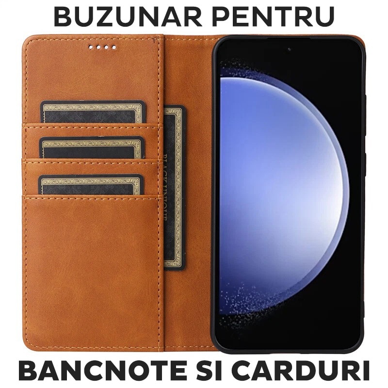 Husa pentru Samsung Galaxy A57 5G Daden® Flip Leather Deluxe, Antisoc, Inchidere magnetica, Buzunar card, Calitate Premium, Maro