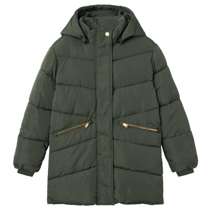 Geaca pentru copii Name It, verde, poliester reciclat, gluga detasabila, 134 CM