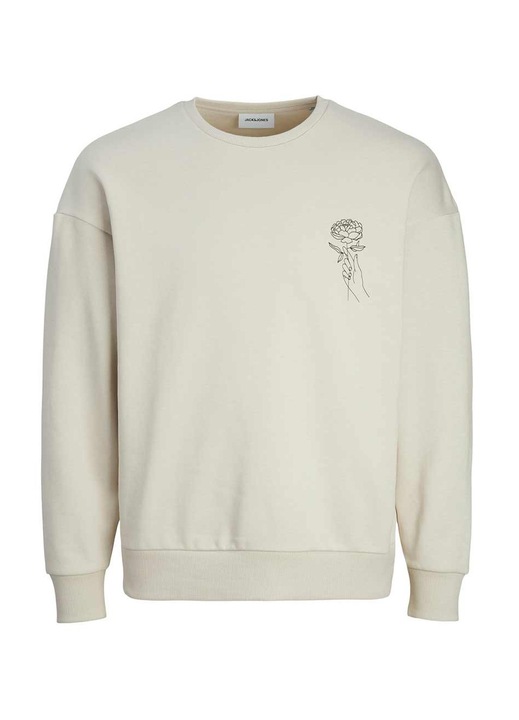 Bluza Jack & Jones barbati, croiala confortabila, decolteu rotund, bej, bumbac si poliester reciclat