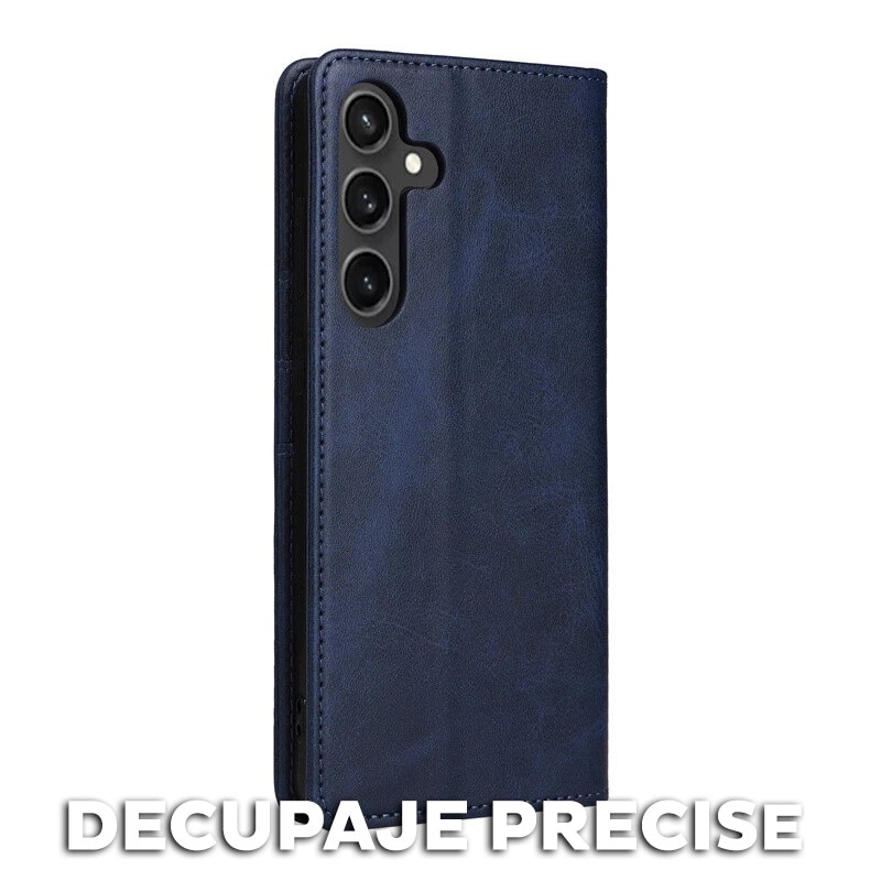 Husa pentru Samsung Galaxy A57 5G Daden® Flip Leather Deluxe, Antisoc, Inchidere magnetica, Buzunar card, Calitate Premium, Albastru