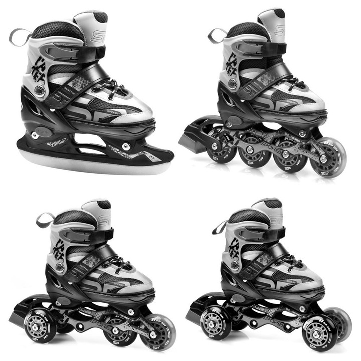 Role Spokey Quattro 4in1, 30-33, multicolor, sistem de prindere cu cordon, velcro si dublu porpe