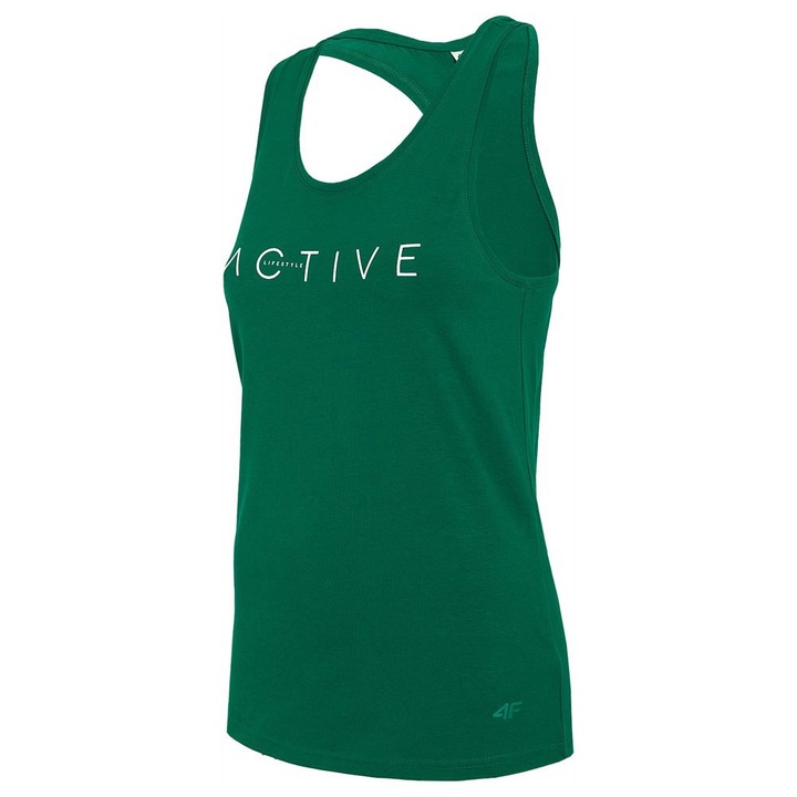 Maiou sport dama 4F, fara maneci, bumbac, elastan, verde