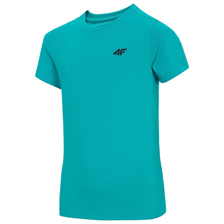 Tricou copii 4F, regular fit, decolteu rotund, turcoaz, bumbac, HJL21-JTSM001