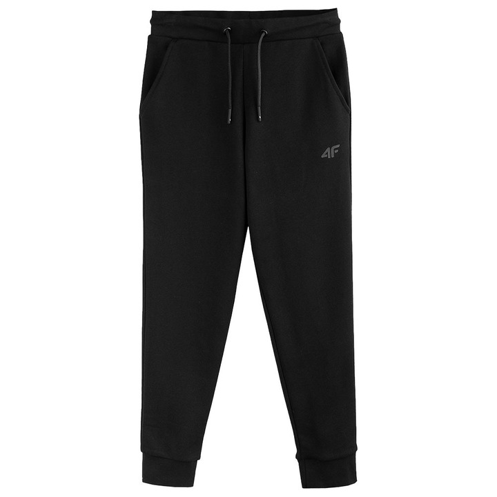 Pantaloni sport copii 4F, talie elastica, doua buzunare, bumbac/poliester, negru, 140 CM
