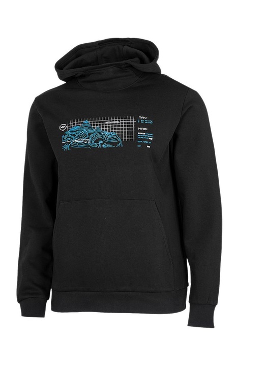 Hanorac barbati 4F, croiala regulata, gluga integrata, buzunar tip cangur, negru, bumbac/poliester