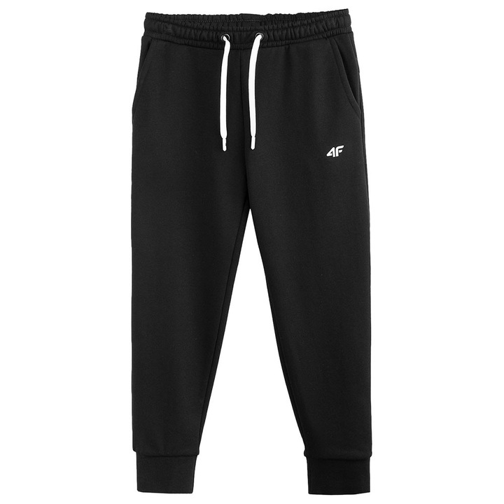 Pantaloni sport copii 4F, talie reglabila, 2 buzunare, negru, bumbac/poliester