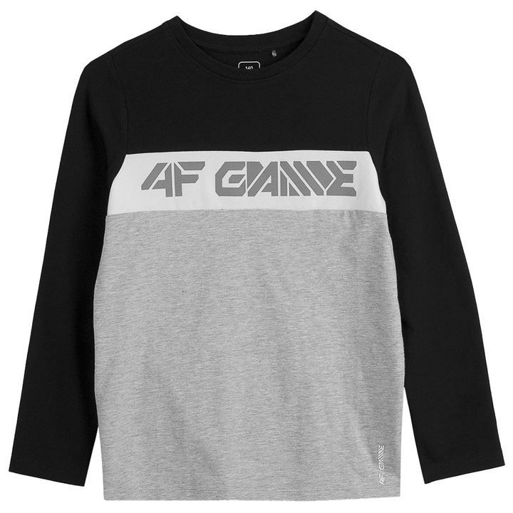Bluza cu maneca lunga pentru copii 4F HJZ21-JTSML004, bumbac/elastan, negru/gri, 122 CM