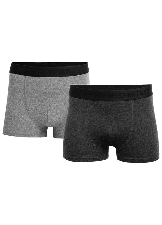 Boxeri barbati, 4F, slim fit, elastic, set 2 bucati, negru/gri, bumbac-elastan, S INTL