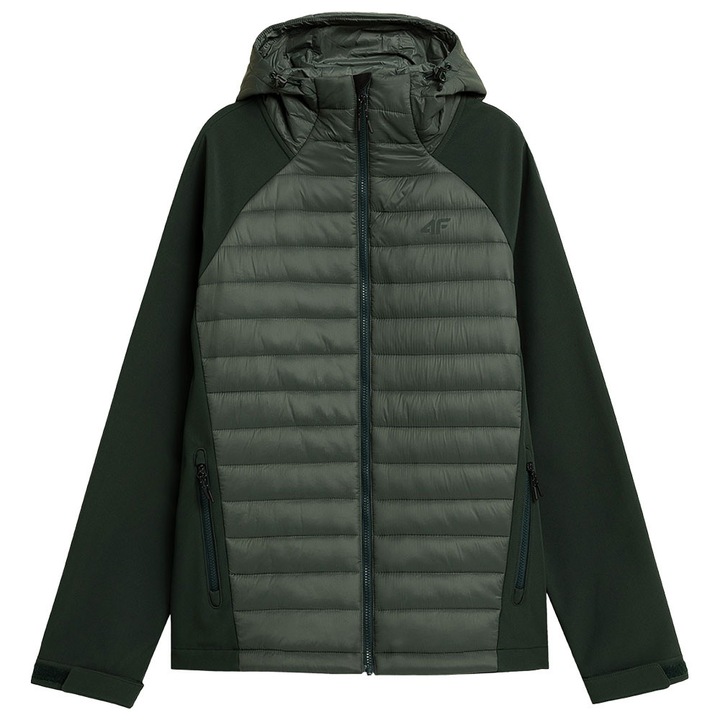 Jacheta softshell barbati 4F, maneci raglan, gluga ajustabila, 2 buzunare, poliester/elastan, negru/verde, S INTL
